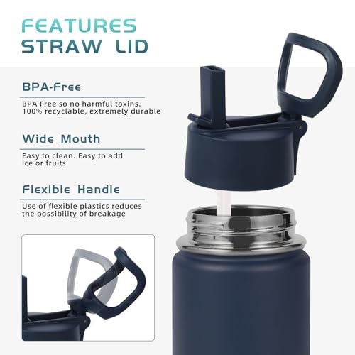 Volhoply 14oz KIds Stainless Steel Insulated Leakproof Water Bottle with Straw Lid and Silicone Boot,BPA-Free Easy Use for Boys&Girls,Double Wall Vacuum Bottles(Blue Green,1) - color: Blue Green