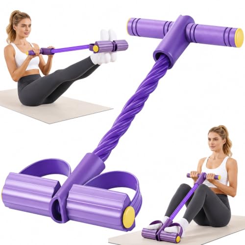 Pedal Resistance Band with Handle, 6-Tube Natural Rubber Exercise Bands | Upgraded Foot Pedal Resistance Bands for Working Out, Multifunction Tension Rope for Abdomen, Waist, Arm, Leg, Pilates - color: Purple