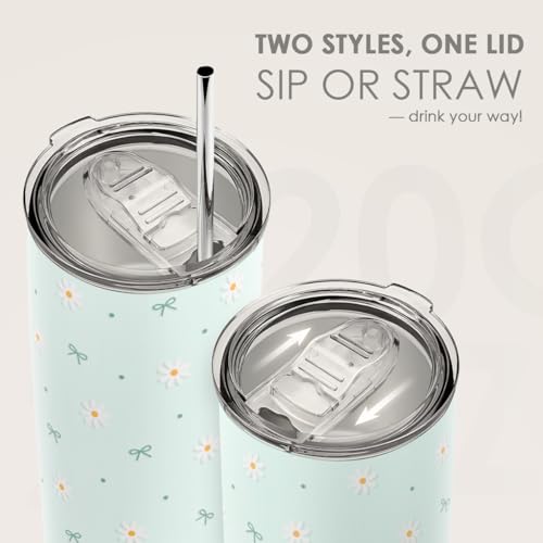 SANDJEST Daisy Tumbler 20oz, Stainless Steel Travel Cup with Lid, Floral Insulated Coffee Mug, Daisy Gifts for Women Girls Friends Sisters on Birthday Christmas - color: Daisy 1