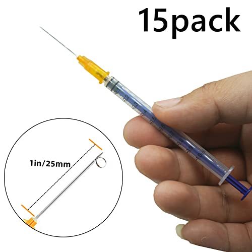 15 Pack 1ml 25Ga Plastic Syringe with Measurement for Scientific Labs and Industrial Dispensing, Disposable Individually Wrapped (15, 1ml 25Ga) - size: 1ml 25Ga