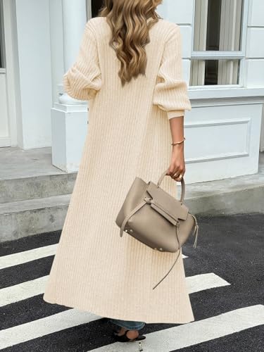 Saodimallsu Womens Long Duster Cardigans Button Down Maxi Sweater Dress | Casual V Neck,Lantern Long Sleeve,2026 Oversized Chunky Knit,Floor Length Coatigan,Cute Soft Cozy,Fall Winter Trendy Coat - color: Beige, size: X-Small