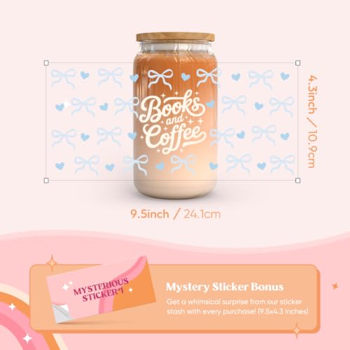 Kaciola 10 Sheets UV DTF Cup Wraps for 16 oz- Bookworm Theme UV DTF Stickers, 1 Sheet Mysterious Pattern Transfer, Rub on Transfers Stickers for 16 oz Libbey Glasses Crafting - style: Bookworm