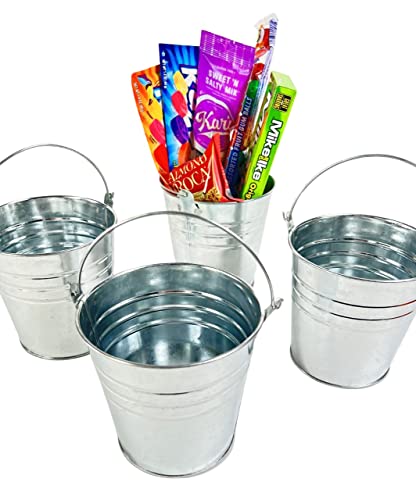 Regent 4 Metal Buckets 5 inch X 5 inch Galvanized Pail with handles for Wedding Decorations,Centerpieces for Party,Garden Planters