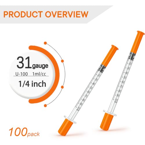 U-100 1ml/cc 31 gauge 1/4 inch syringe, Individually Packed, PACK 100. - size: 1ml-31G1/4"-100