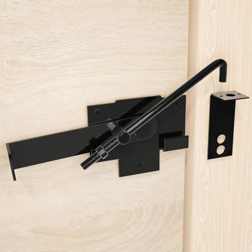 1Pack Barn Door Latch,Sliding Door Latch with Hook,Black Shed Cam Latch,7in Adjustable Lock Lever,for Farm Garden Courtyard Wooden Door,Pet Partition Door