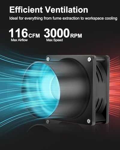 GDSTIME 120mm x 38mm 12V DC Axial Fan w/ 4 Inch Duct Flange Variable Speed | 110V 120V AC Powered, Dual Ball, Small Air Exhaust Fume Smoke Extractor Kit, for Soldering, 3D Printer Enclosure Ventilation - style: 1238 Fan + 1 Flange