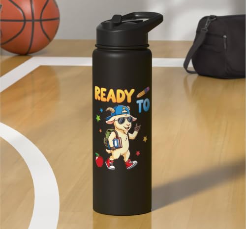 Ready To Learn Goat Student Back To School Kids Boy Girl Stainless Steel Insulated Water Bottle - color: Black
