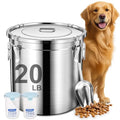 Newget 20lb Airtight Stainless Steel Dog Food Storage Container with Scoop | Large Metal Pet Food Containers Set with Sealed Lid, Metal Lock for Easy Open and Close, Keeps Fresh for Cat / Dog Food - size: 20 lb