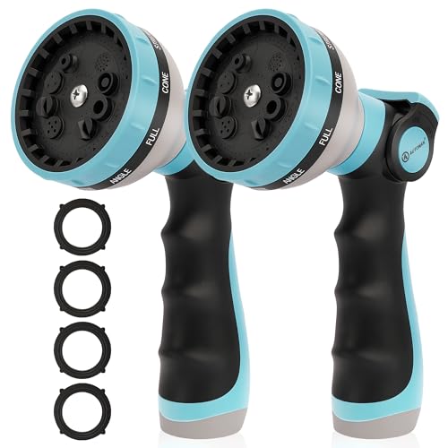 AUTOMAN Garden Hose Nozzle Sprayer - 10 Spray Patterns, 2 Pack Thumb Control Water Hose Nozzle Outdoor, Heavy Duty Spray Nozzles for Watering Garden, Cleaning Window, Washing Car, Showering Pets - color: Turquoise