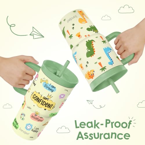 SANDJEST Inspiration Tumbler 20oz with Handle and Silicone Straw Locking Lid for Kid, Girls, Boys Reusable Stainless Steel Water Bottle, Spill Proof and Leak Resistant - color: Inspiration
