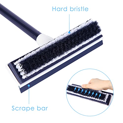 BOOMJOY Floor Scrub Brush with 50" Long Handle, 2 in 1 Scrape and Brush, Stiff Bristles for Cleaning Bathroom, Patio, Kitchen, Wall and Deck-Navy - color: Navy
