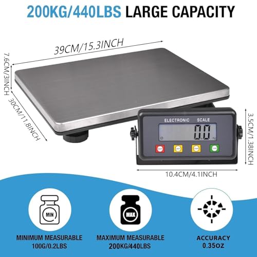 SurmountWay Large Shipping Scale, 440lb/0.2lb Digital Postal Scale | Tare/Count/Auto-Off Function, Stainless Platform, Backlit LCD, High Accurate, Packages, Small Business, Warehouse & Home Use