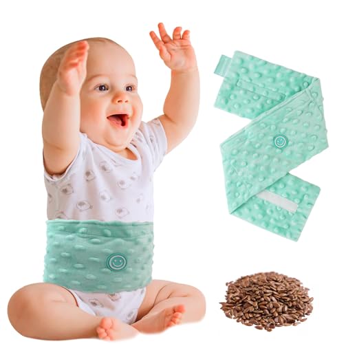 Baby Colic and Gas Relief Flaxseed Heated Tummy Wrap for Newborns | Baby Heating Pad Belly Band, Natural Relief for Upset Stomach for Fussy Babies Infants, 0-3 Years - color: Green