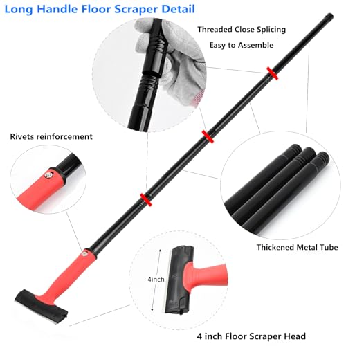 EHDIS Long Handle 4 Inch Razor Blade Scraper Tool Adjustable 16‘’-58‘’ Tile Paint Floor Scraper for Wood,Window Glass Wallpaper Remover,Painting Stripping, Adhesive Removal