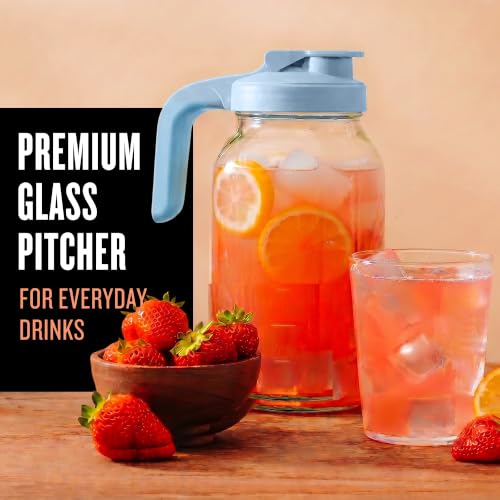 County Line Kitchen 64 oz Mason Jar Glass Pitcher With Lid - Sky Blue | Heavy-Duty Glass Mason Jar Pitcher - Leak-Proof Lid, Wide Mouth & Easy Pour Spout (64 oz) - color: Sky Blue