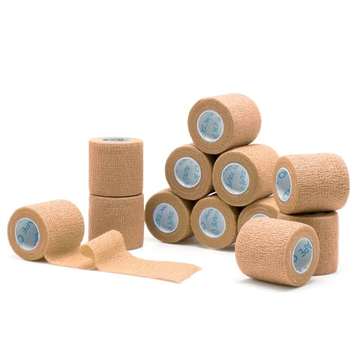 OK TAPE Self Adherent Cohesive Bandages Wrap 12Packs 2" x 5 Yards | Non-Woven Self Adhesive Athletic Sports Wrap Tape Vet Wrap Bandages Tape for Thumb Finger Wrist Ankle (Beige) - color: Beige/Tan, size: 2 In x 5 Yards