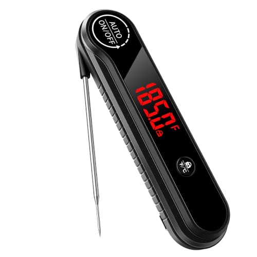 0.3s Instant Read Meat Thermometer, IP67 Waterproof (Black) | Rotating Display, Calibration Function, Ideal for Grill, BBQ, Frying and Kitchen Cooking - color: Black