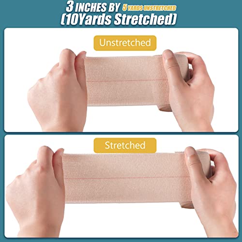 BBTO 4 Rolls Elastic Adhesive Tape Bandage, 5 Yard, 3 Inch | Elastic Tape Self Adhesive Bandage Wrap, Flexible Stretch Bandages for Sports Ankle, Knee and Wrist Sprains Animal Pets - size: 3 Inch in Width