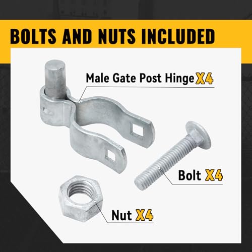 VIVIDA 1-3/8" Chain Link Fence Gate Hinge, Male Gate Post Hinge, 4 PCS | Chain Link Fence Hardware, Galvanized Steel, For 1-3/8" OD Post, Bolts & Nuts Included - size: 1-3/8" (4 PCS)