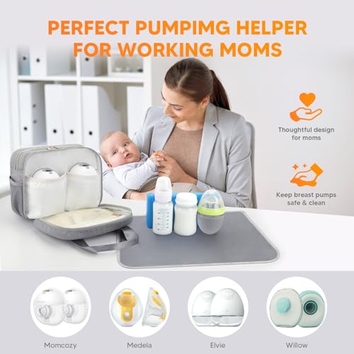 PIIOSER Breastmilk Cooler Travel Bag with Ice Pack, Compatible with Wearable Breast Pumps & Accessories - Portable Hands Free Breast Pump Carrying Case for Nursing & Working Moms, Grey - color: Grey-Small