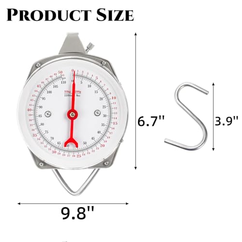 Precision Hanging Scale, 110 LB / 50KG Luggage Weight Scale | Spring Dial Weight Scale Large Fish Scale, Mechanical Kitchen Weighing Food Scale for Market, Feeding, Kitchen