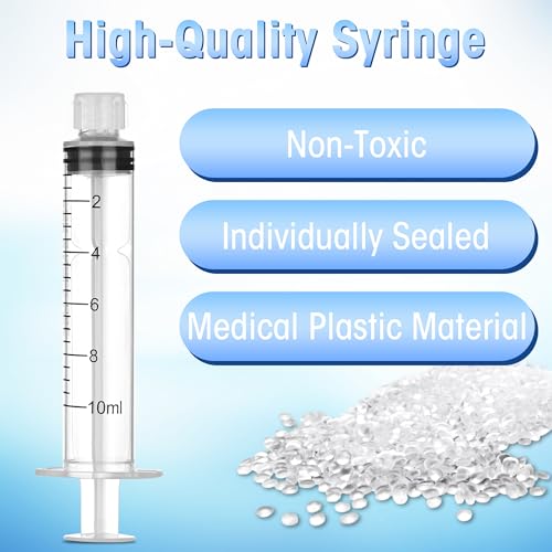 20 Pack 10ml/cc Luer Lock Syringe with Caps, Plastic Syringe without Needle for Liquid, Sterile Individually Wrapped - style: 10mL