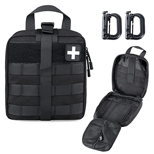 LIVANS 1000D First Aid Bag Empty, Medical Ifak Pouch for Emergency & EMT | Molle Compatible, Rip-Away & Quick-Release Design, Versatile for Tactical, Camping, Hiking and Travel - color: Black(7.1"l X 3.5"w X 8"h)