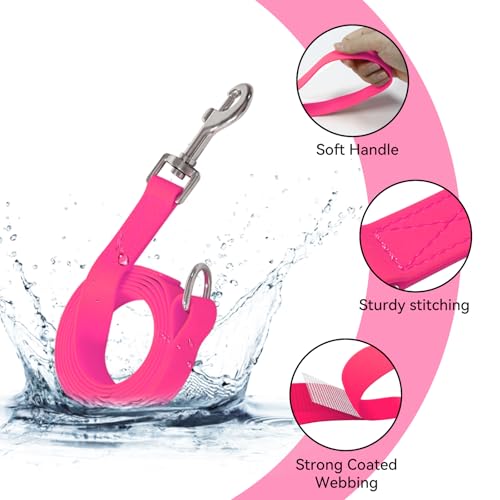 Waterproof Dog Leash, 5/6 FT Durable Odor-Proof Dog Leashes with Strong Metal Hooks Fits Small Medium or Large Dogs (Pink, 5FT - 3/4 inch Width) - color: Pink, size: 5FT - 3/4 inch Width