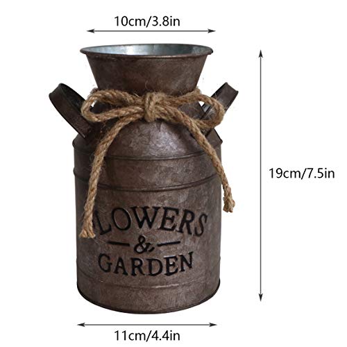 HyFanStr Shabby Chic Metal Flower Vase Rust Painted Decor Milk Can Bucket Country Primitive Jug Farmhouse Decoration Large - color: Rust-large