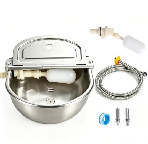 Automatic Chicken Waterer Stainless Steel with Drainage Hole | with Float Valve, Extended Pipe, Replacement Valve, Outdoor Auto Self Filling Water Bowl for Chicken,Duck,Geese, Poultry