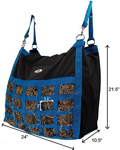 Supreme Slow Feed Top Load Hay Bag with Super Tough Bottom with 2" x3.5” Rectangular Openings and 6 Month Warranty (Pink & Black) - color: Black and Pink