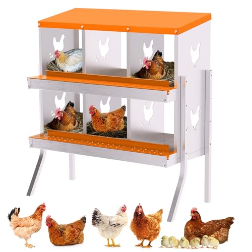 Garvee Chicken Nesting Box, 6 Compartment Nesting Boxes for Chickens, Easy to Clean and Install, Chicken Laying Boxes for Chicken Coop to Protect Eggs - with Bracket Legs, Orange - color: orange, size: 46.1"L x 17.3"W x 8.5"H