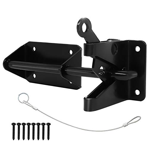 JIAHOO Heavy Duty Gate Latch for Wooden Fence with Cable Pull Opener | Automatic Latch for Wooden & Metal Gates, Vinyl Fence, Self Locking Outswinging Pool & Dog Door Latch with Security, Black