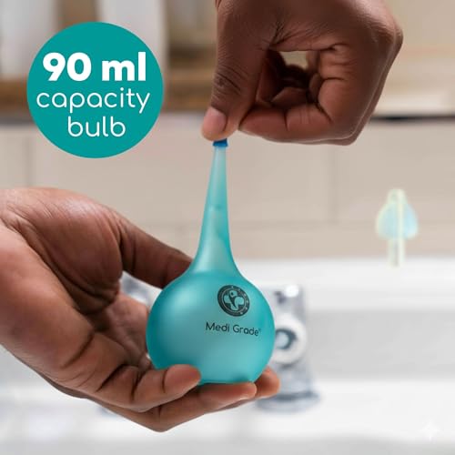 Medi Grade Ear Wax Removal Bulb Syringe 3.04 fl oz, Ear Cleaner Irrigation | Easy-squeeze ear syringe 90ml with quad stream tip, gentle ear cleaning tool for adults and kids, safe ear flushing at home - size: 90ml