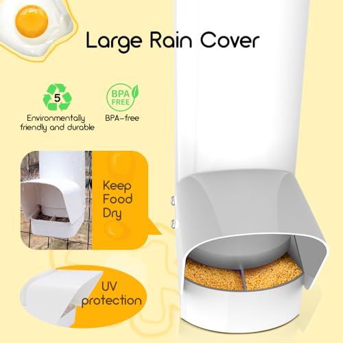 Automatic Chicken Feeder, 7lb Large PVC No Waste Chicken Feeder | Weatherproof Poultry Feeder with Solid Construction & Rain Cover, Easy Install & Clean, Ideal for 4-6 Chickens