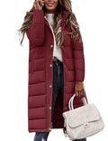 Winter Coats for Women-Puffer Jacket Hooded Warm Winter Long Coat Thickened Down Alternative Jacket Outwear - color: Burgundy, size: Medium