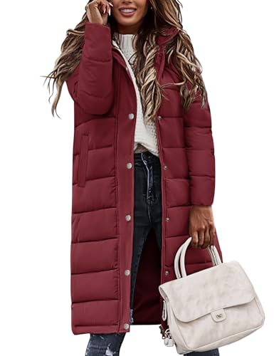 Winter Coats for Women-Puffer Jacket Hooded Warm Winter Long Coat Thickened Down Alternative Jacket Outwear - color: Burgundy, size: Small