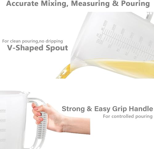 1 Gallon Measuring Pitcher-Convenient Conversion Chart,134oz Extra Large Plastic Measuring Cup-Strong Food Grade Material,Graduated Mixing Pitcher Great for Lawn,Pool Chemicals, Motor Oil and Fluids - color: 1 Gallon / 134oz - Translucent