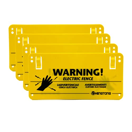 Plastic Electric Fence Warning Signs 4 Pcs 9.5 x 4.7 Inch | Yellow durable safety markers, no touching reminder for farm and home use