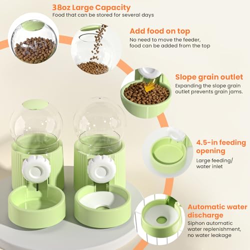 38oz Rabbit Water Dispenser and Feeder Set(Green) | Large Hanging Automatic Food Water Dispenser, for Bunny Guinea Pig Chinchilla Ferret Cage Accessories - color: Green