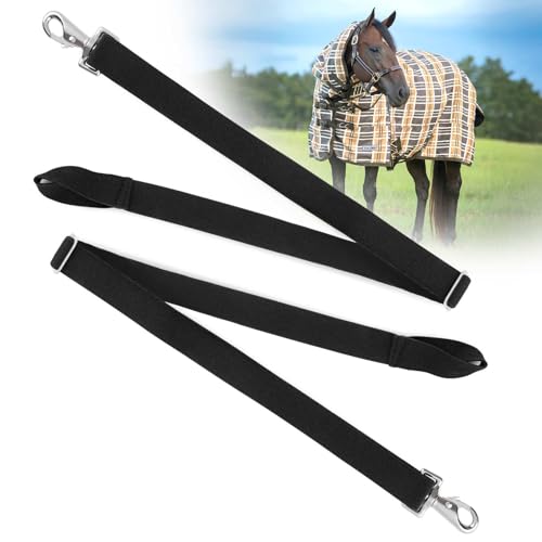Jeffers Equine Replacement Adjustable Elastic Leg Straps for Horse Blankets, Sheets & Turnout Rug – Durable, Wide 1" Strap, Secure Fit, Adjustable for All Horses – Classic Black - Sold in Pairs