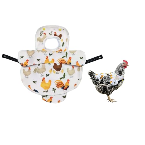 Chicken Saddle for Hens, Large Hen Saddle with Extended Shoulder, Wing & Tail Coverage Protection - Adjustable Straps, Premium Breathable Anti-Pecking Chicken Vest (1, White) - color: White