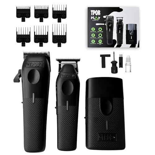 TPOB Play Barber Hair Clippers for Men 7500 RPM with Rubber Grips (Blackout 3 Set) - color: Blackout 3 Set