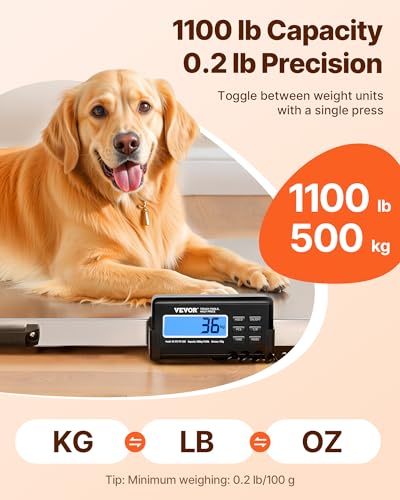 VEVOR 1100Lbs x 0.2Lbs Digital Livestock Scale Large Pet Vet Scale Stainless Steel Platform Electronic Postal Shipping Scale Heavy Duty Large Dog Hog Sheep Goat Pig Sheep Scal - style: 1100Lbs
