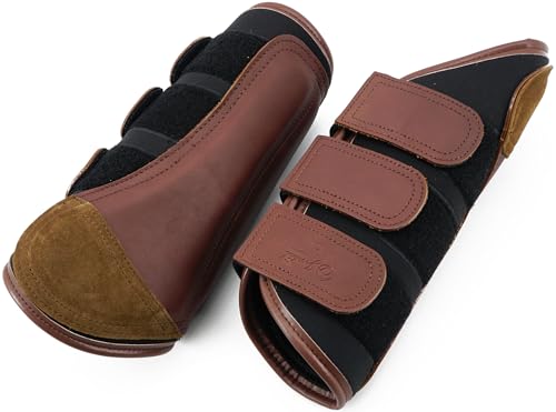 Jeereal Brushing Horse Boots Equine Boots | Protective Gear and Training Equipment | Neoprene,Waterproof Cloth and Genuine Leather Made of (Coffee, Pony (Small)) - color: Coffee, size: Pony (Small)