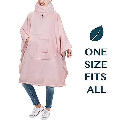 PAVILIA Wearable Blanket Poncho Women Men, Oversized Hoodie Sweatshirt Sweater Neck Warmer, Fleece Soft Hug Sleep Pod Adult - color: Pink, size: Fleece