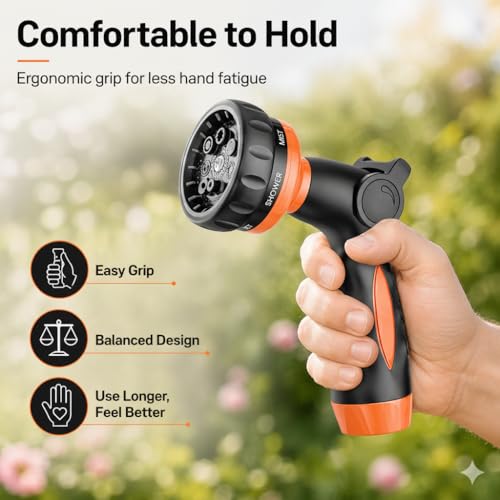 Garden Hose Nozzle Heavy Duty -Thumb Control Spray Nozzles for Garden Hose High Pressure, 7 Patterns Water Hose Nozzle for Car Wash, Watering Lawn and Pets