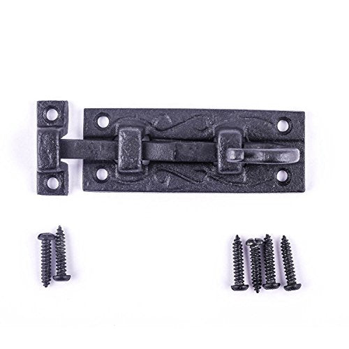 Renovators Supply Manufacturing Door Lock Latch 4 in. Black Wrought Iron Pig Tail Tip Styled Offset Slide Bolt Latch with Mounting Hardware - size: Pack of 1, style: 4 inch – Block Mount Curled Tail