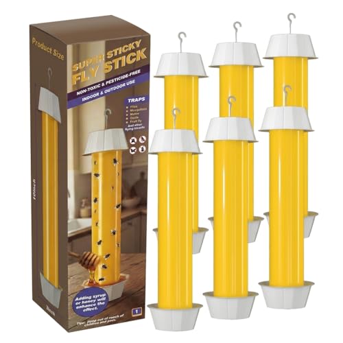 Sticky Fly Traps Indoor Outdoor 6 Pack, Super Sticky Hanging Hook Non-Toxic Fruit Fly Traps for Wasps Insects Moths Mosquitoes Fruit Flies Spiders Fleas Bugs and Gnats,Family and Pet Safe