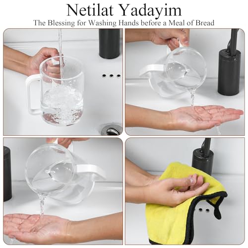 2 Pcs Judaica Hand Washing Cup with Dual Handles,5" Acrylic Clear Netilat Yadayim Cup lota for Bathroom(White Handle) - color: white Handle